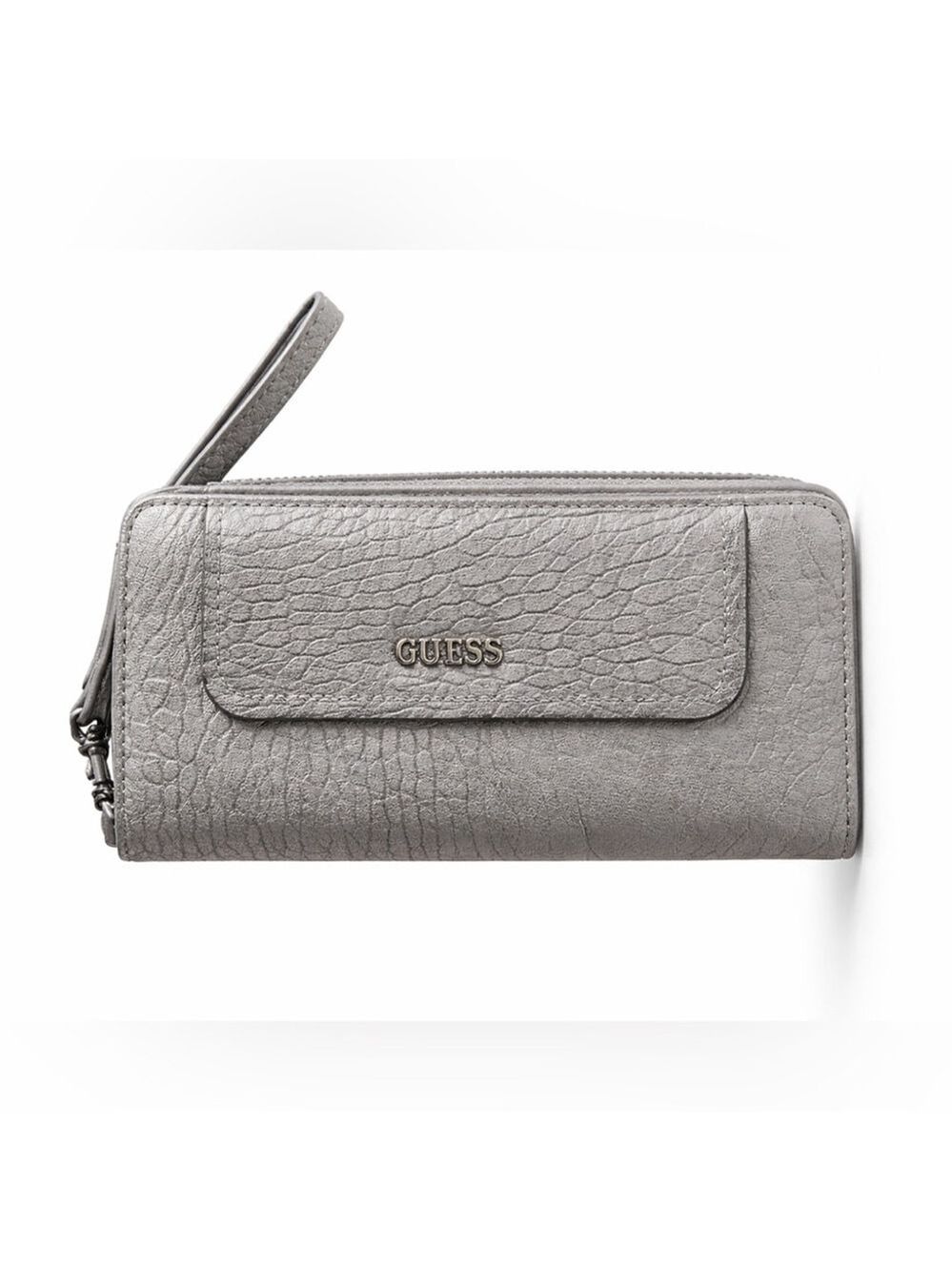 GUESS Metallic Croc-Embossed Wristlet Wallet Zip Around